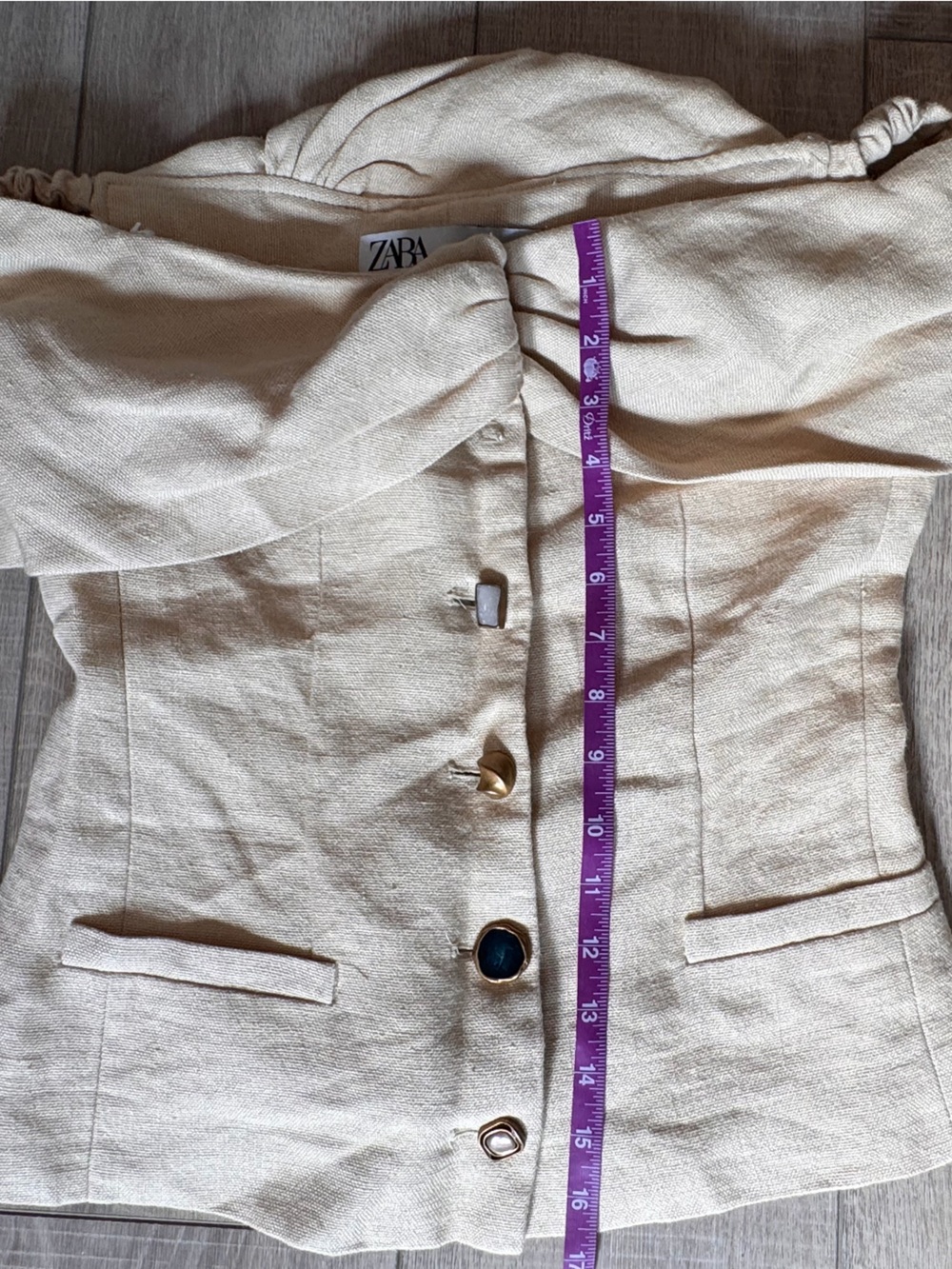 Zara Linen Off-Shoulder Cream Rock Button Front Top Sz S Office Date Natural - Picture 8 of 9